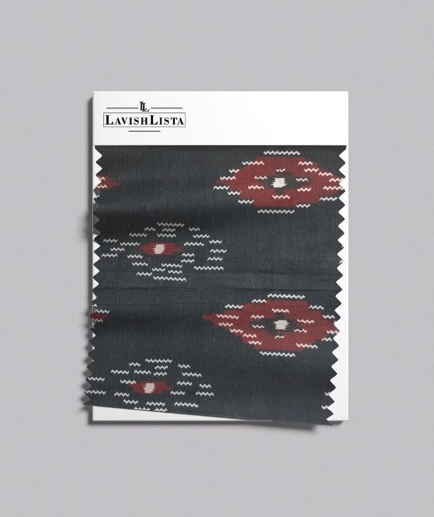 Black Ikat Print Cotton Blend Fabric