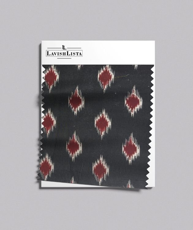 Black and Red Ikat Cotton Blend Fabric
