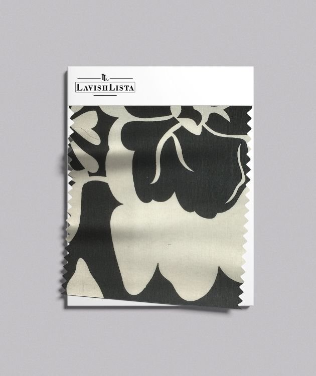 Black and white bold floral cotton blend fabric