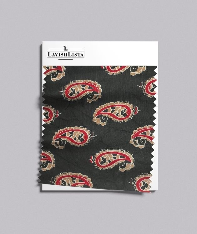Black paisley printed cotton blend fabric
