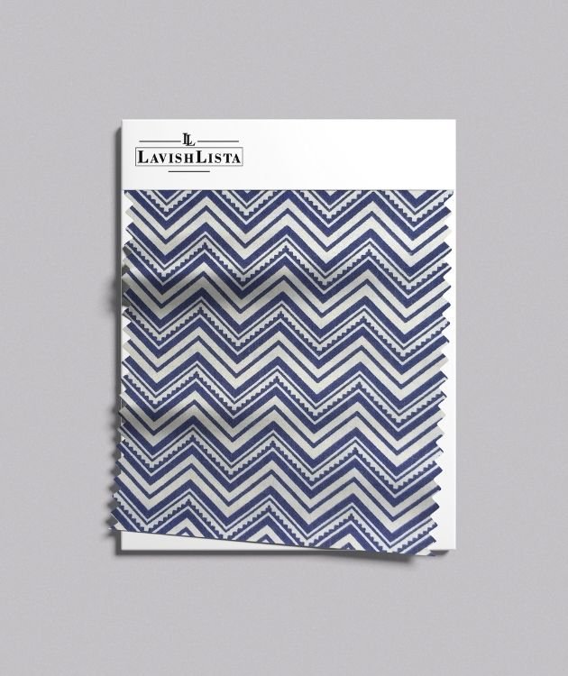Blue Zigzag Cotton Blend Fabric