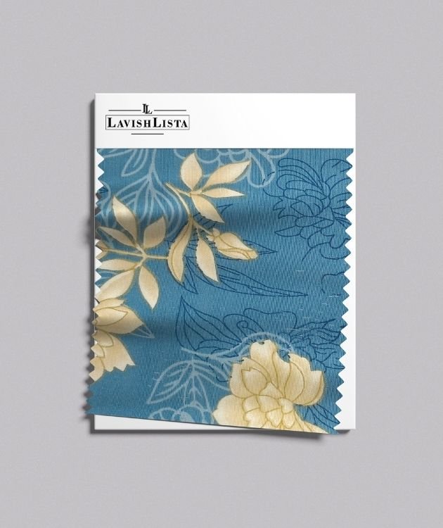 Blue floral cotton blend fabric for kurtis