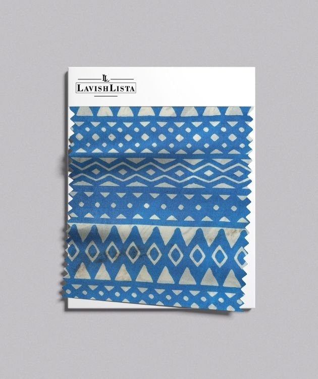 Blue geometric rayon fabric