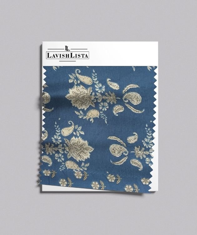 Blue paisley floral cotton blend fabric