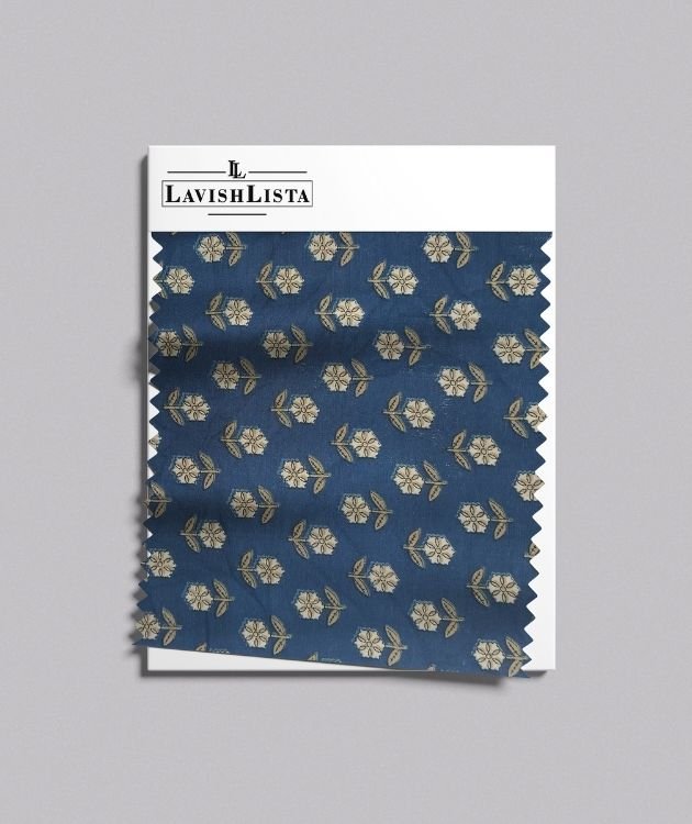 Blue paisley floral cotton blend fabric