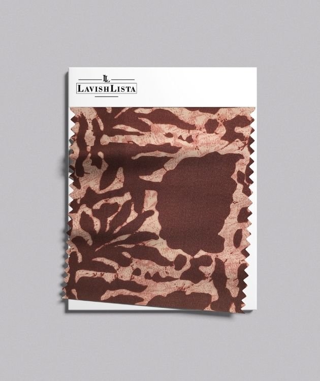 Brown and beige abstract floral cotton blend fabric sample