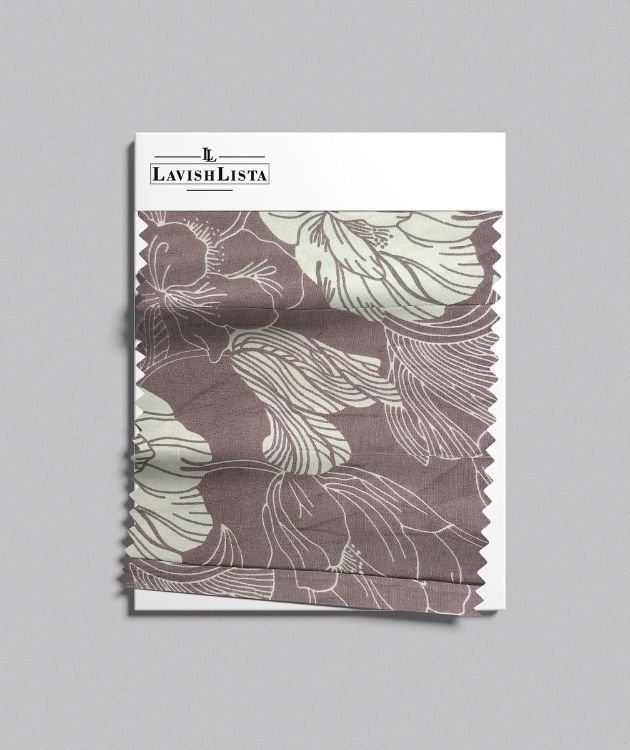 Brown floral printed cotton blend fabric