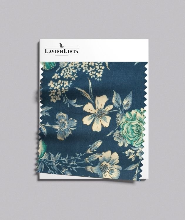 Cotton fabric with vintage floral print in beige and mint green