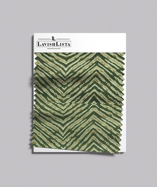 Green chevron print cotton blend fabric
