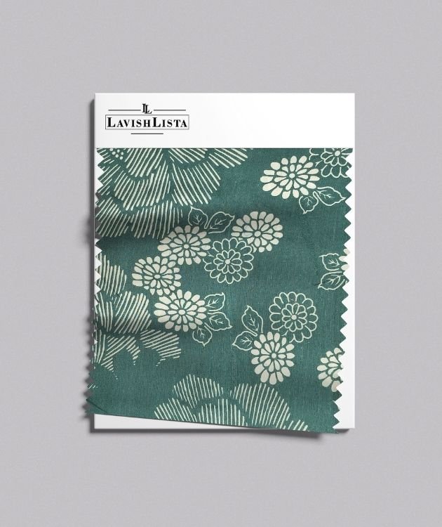 Green floral cotton blend fabric