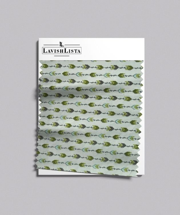 Green floral striped cotton blend fabric