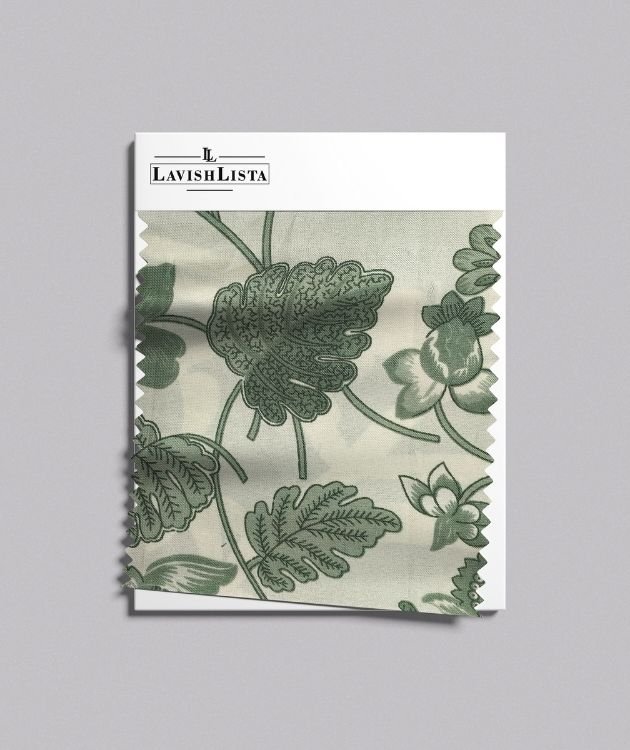 Green leaf print rayon fabric