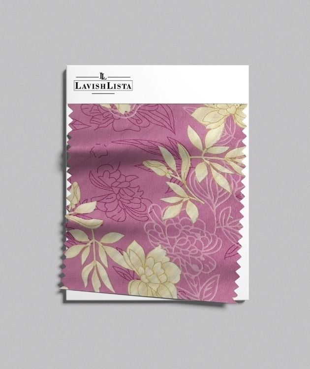 Lavender pink cotton blend fabric with cream floral print for dresses and kurtis