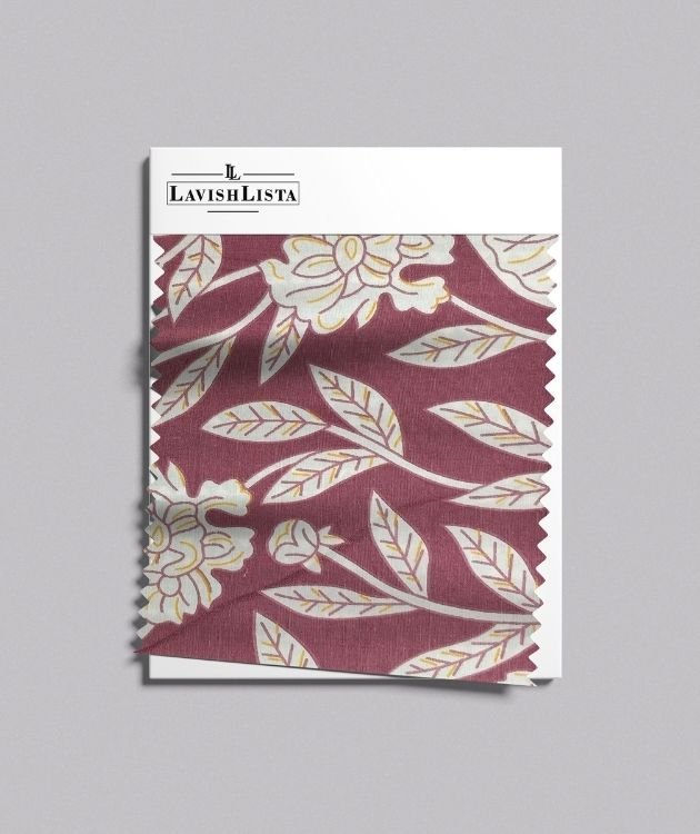 Maroon Floral Cotton Blend Fabric