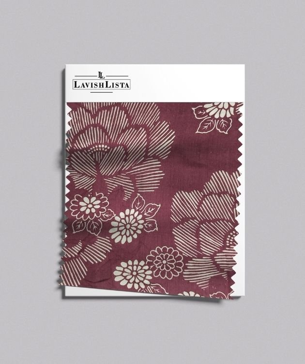 Maroon floral cotton blend fabric