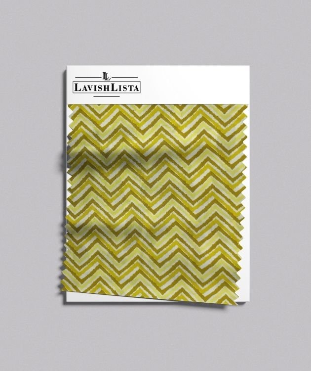 Mustard chevron printed cotton blend fabric