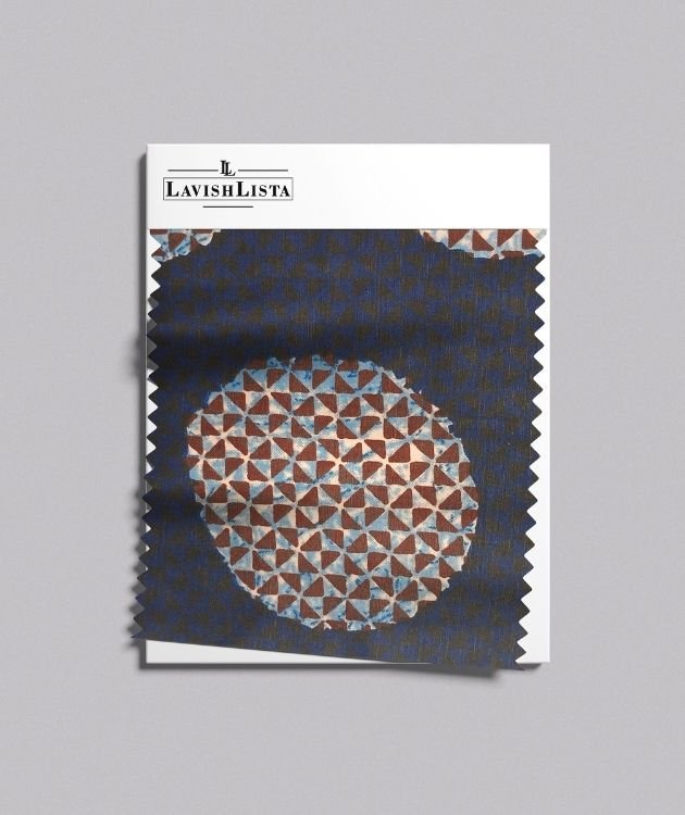 Navy blue cotton blend fabric with circular geometric print