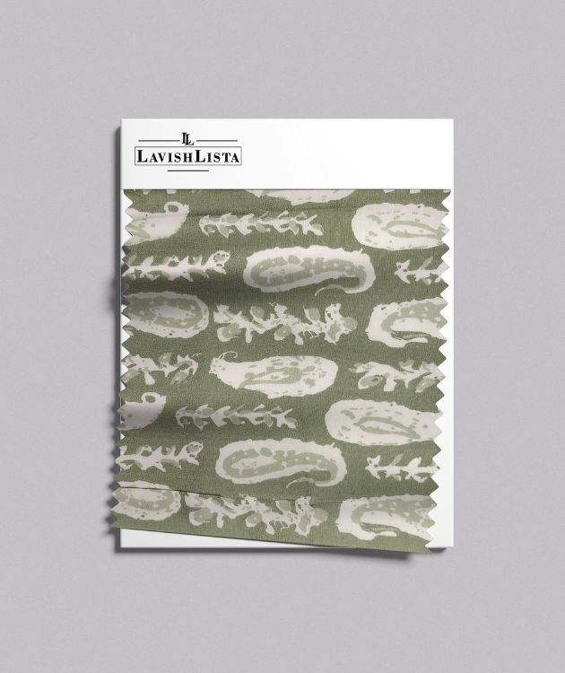 Olive green paisley cotton blend fabric