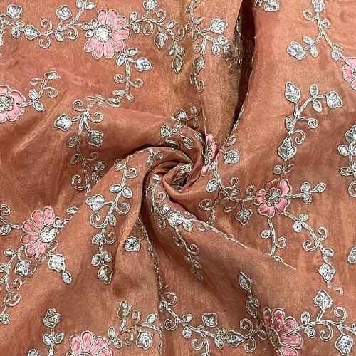 Orange Zari Embroidery Fabric Orange Zari Embroidery Fabric