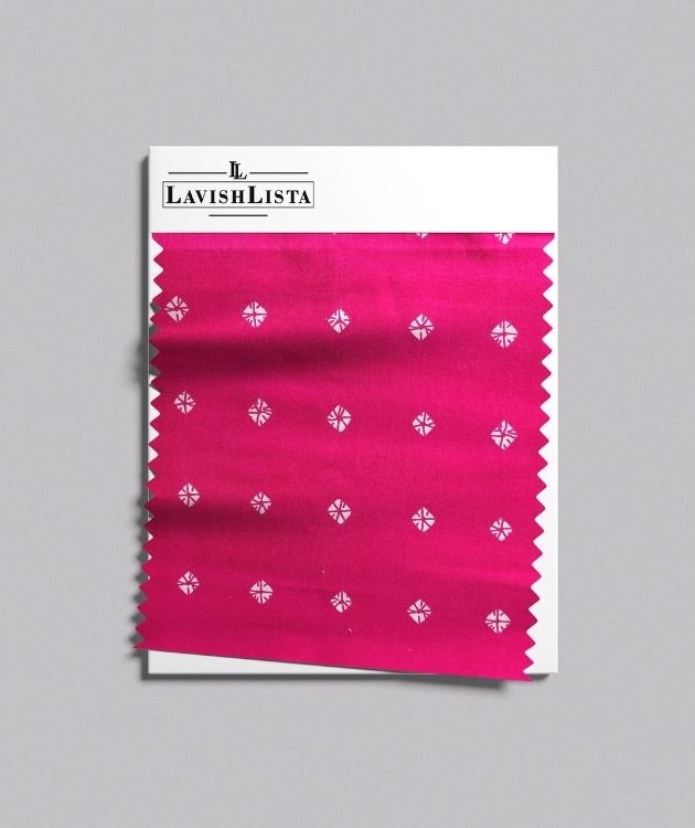 Pink cotton blend fabric with white circular motifs