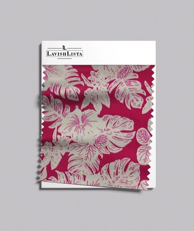 Pink floral printed cotton blend fabric