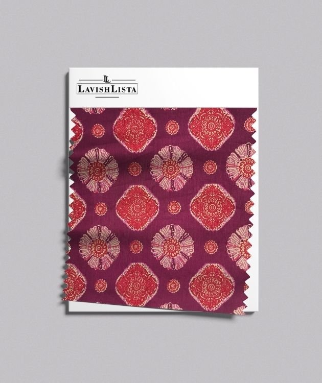 Plum geometric floral printed cotton blend fabric