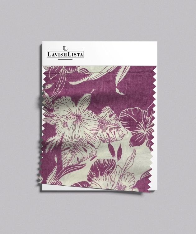 Purple cotton blend fabric with white floral print