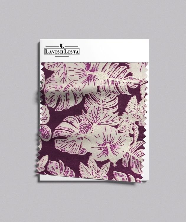 Purple floral printed cotton blend fabric