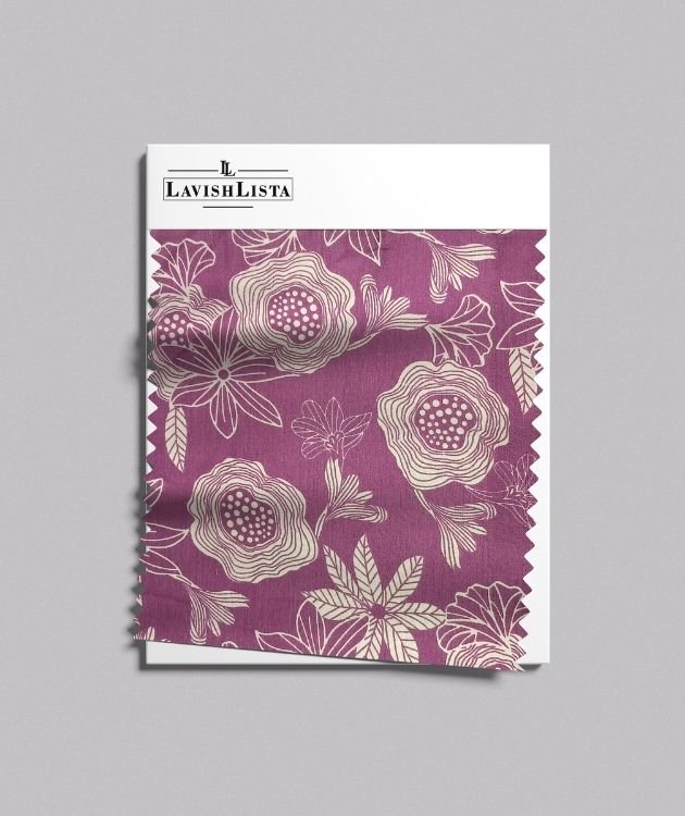 Purple floral printed cotton blend fabric