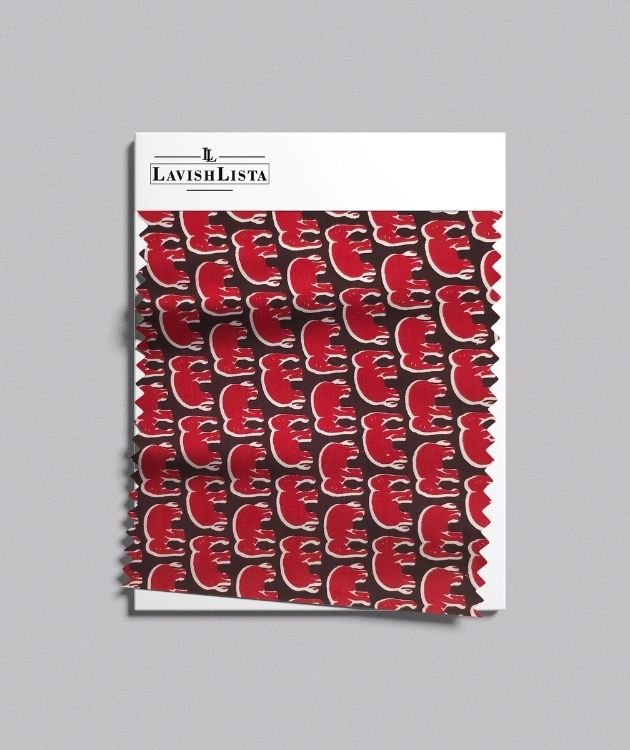 Red elephant cotton blend fabric