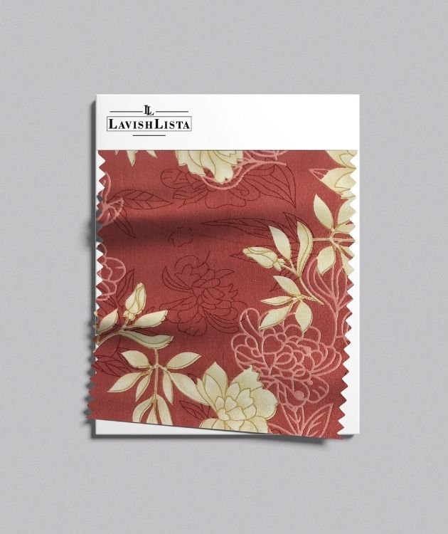 Rust red floral cotton blend fabric for kurtis