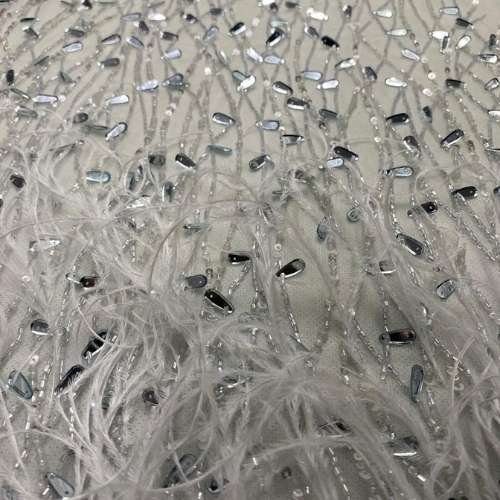 White Bead and Stone Work Fabric