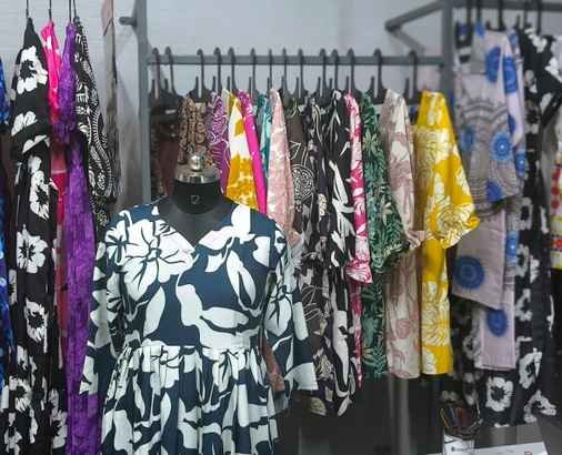 finished floral dresses on display