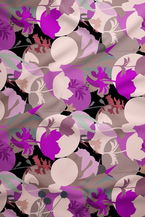 Bold abstract floral digital print fabric with layered contemporary floral motifs