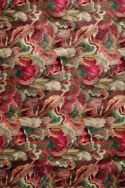 Artistic abstract floral digital print fabric in rose and olive tones