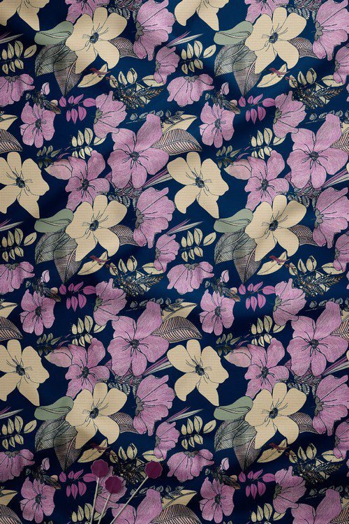 Dark base floral digital print fabric