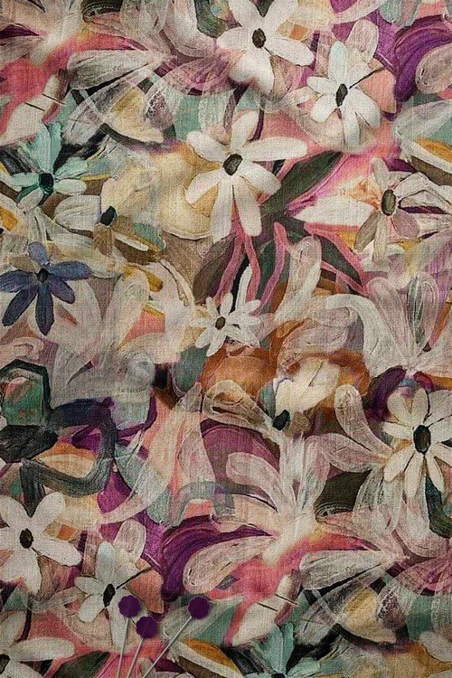 Abstract floral digital print fabric with painterly brushstroke effect