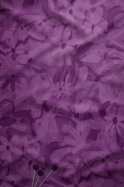 Purple monochrome floral digital print fabric with soft layered texture