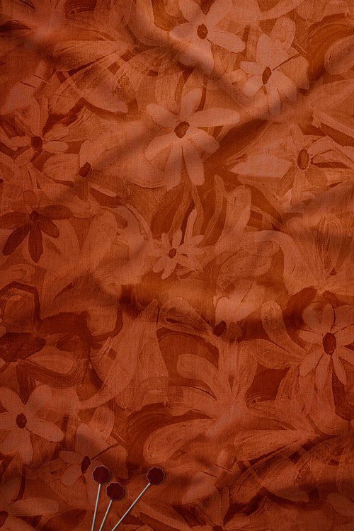 Rust monotone abstract floral digital print fabric