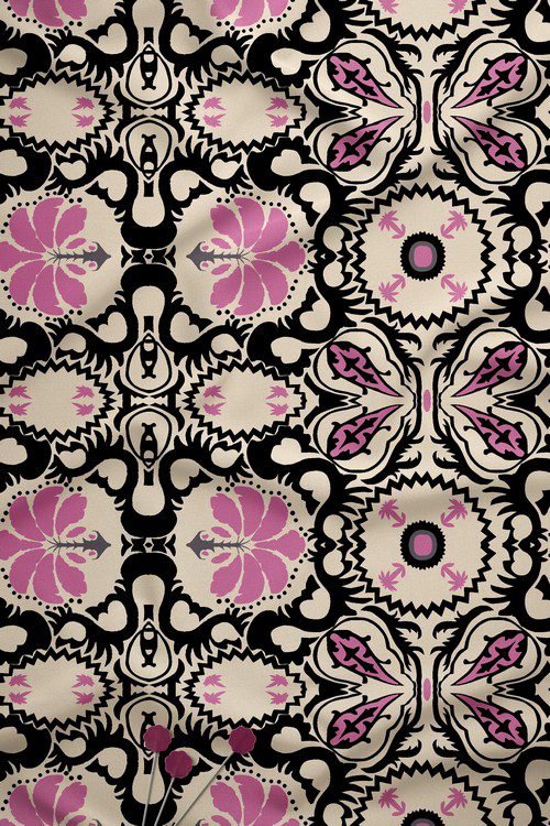 Monotone abstract floral digital print fabric in blush rose and black tones