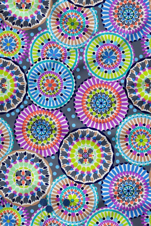 Contemporary multicolor circular geometric digital print fabric