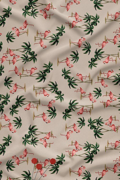Flamingo and palm tree tropical digital print fabric