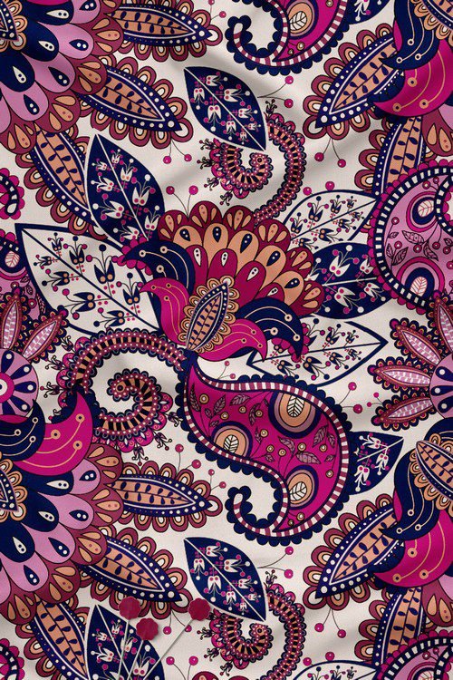 Contemporary ornamental paisley floral digital print fabric in rich multicolor palette