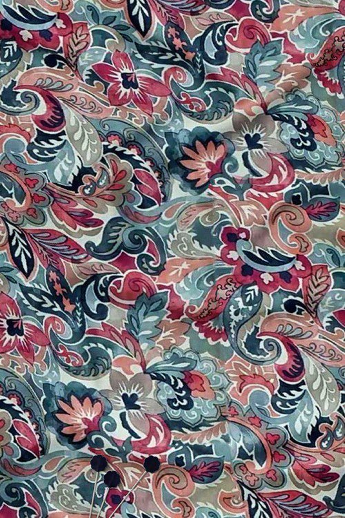 Ornamental paisley floral digital print fabric in soft vintage tones