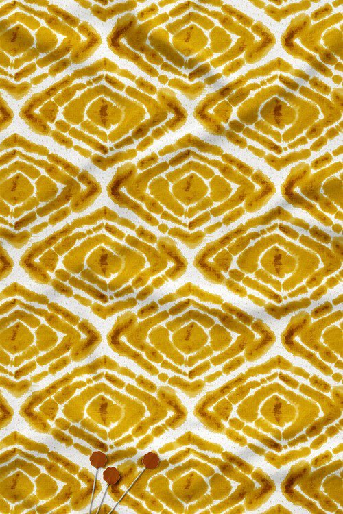 Mustard Yellow Tie-Dye Geometric Digital Print Fabric