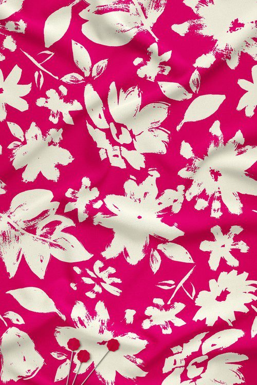 Abstract Floral Brushstroke Contemporary Digital Print Fabric Hot Pink And Ivory