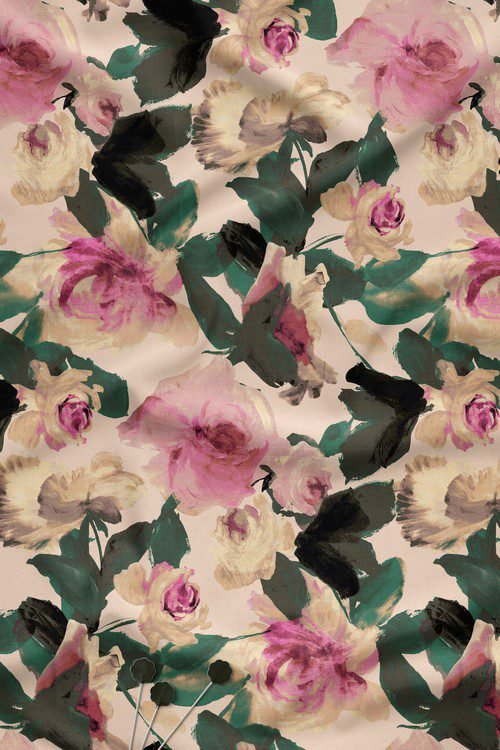 Blush Rose Floral Digital Print Fabric Soft Beige Base