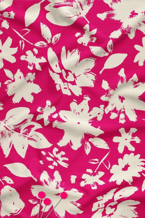 Bold Brushstroke Floral Contemporary Digital Print Fabric Hot Pink Base