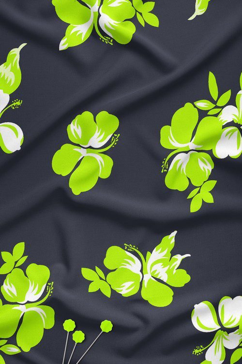 Bold Green Floral Digital Print Fabric On Dark Base
