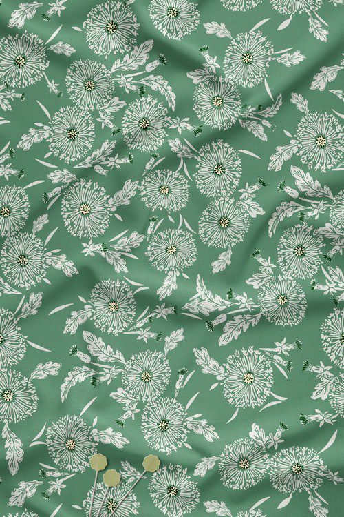 Bold White Floral Digital Print Fabric on Green Base